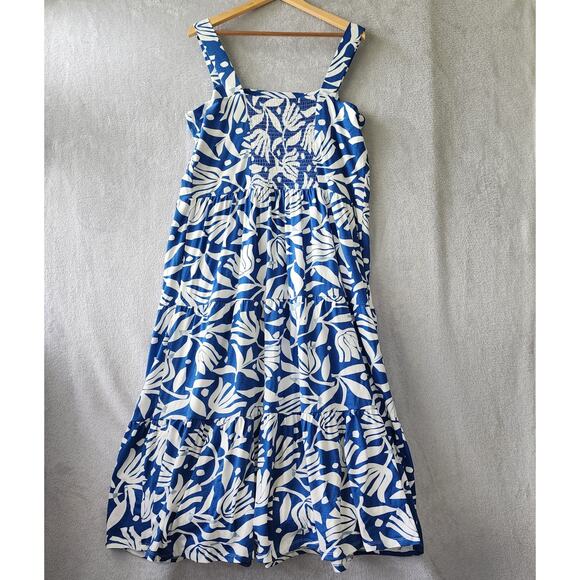 Sea Salt Organic Cotton Dress Womens Size 14 Large Floral Blue White Deep Water - Picture 6 of 9